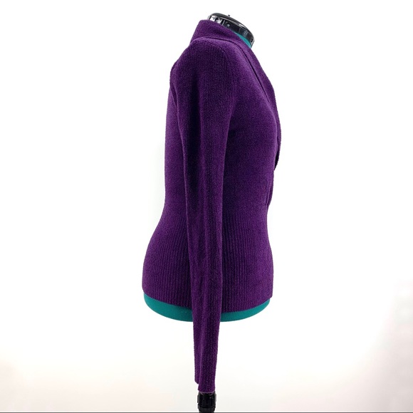 Kenar Purple Plush Knit Shawl Collar Fitted Waist Sweater, Medium - Picture 8 of 16